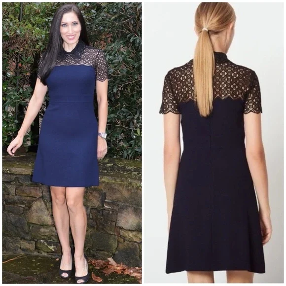 Sandro Iberia Embellished Lace Inset
Dress In Deep Navy SZ EU 36, US 4, S - Picture 2 of 11